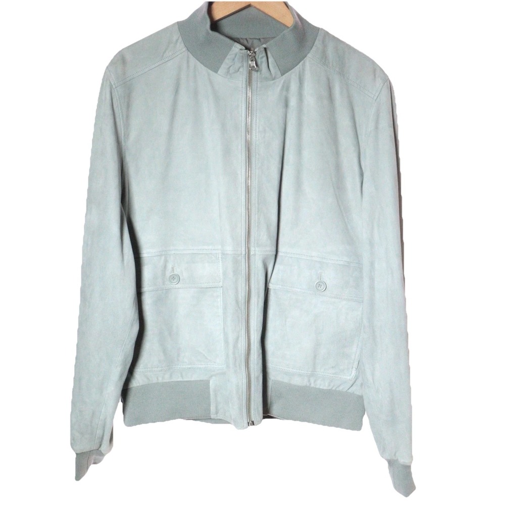 Bullock & Jones‎ Suede Leather Bomber Jacket Grey REVERSIBLE Nylon Zip Sz XL 48
